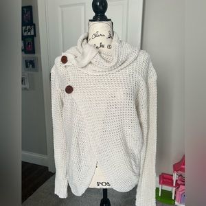 White cow neck wrap sweater